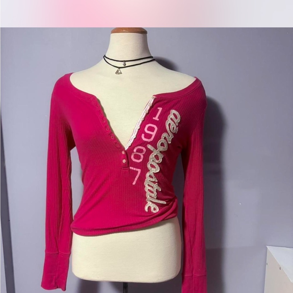 Y2K Henley Sweater Aeropostale Hot Pink